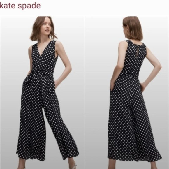 Kate Spade NWT Lia Dot Jumpsuit Wide Leg Black White Polka Dot Size 2 - Picture 5 of 11